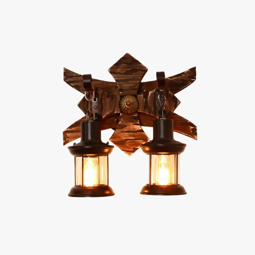 User-Friendly Austin Wall Lamp Decorative Vintage Lantern Double Light Wooden Bedroom First-Class