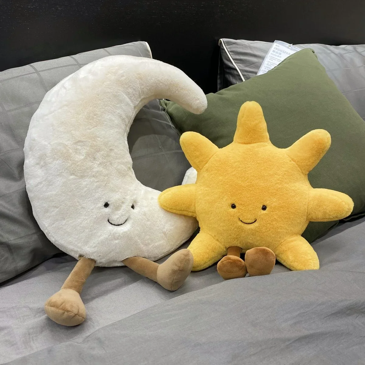 Expertly Made Pact Smile Face Moon Sun Plushie – Soft Cartoon Cushion Toy for Kids’ Room Sofa 2 Sizes Natural