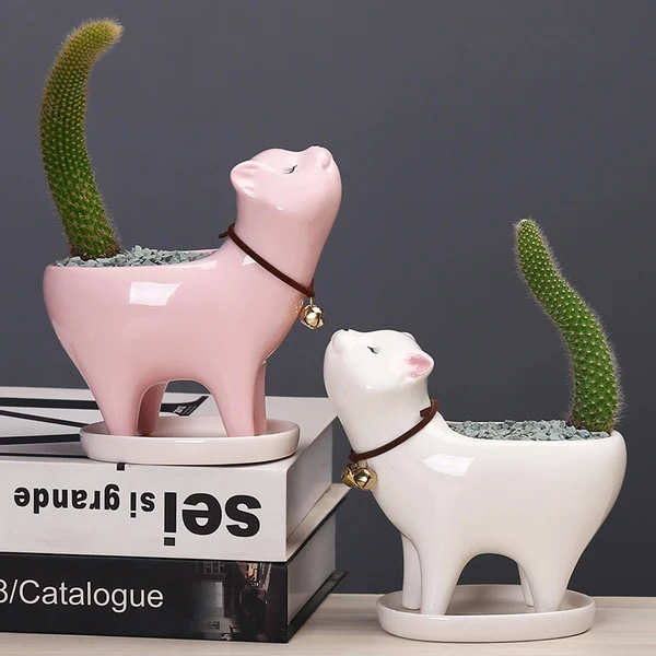 Original Design Ceramic Cat Tail Cactus Flowerpot Certified