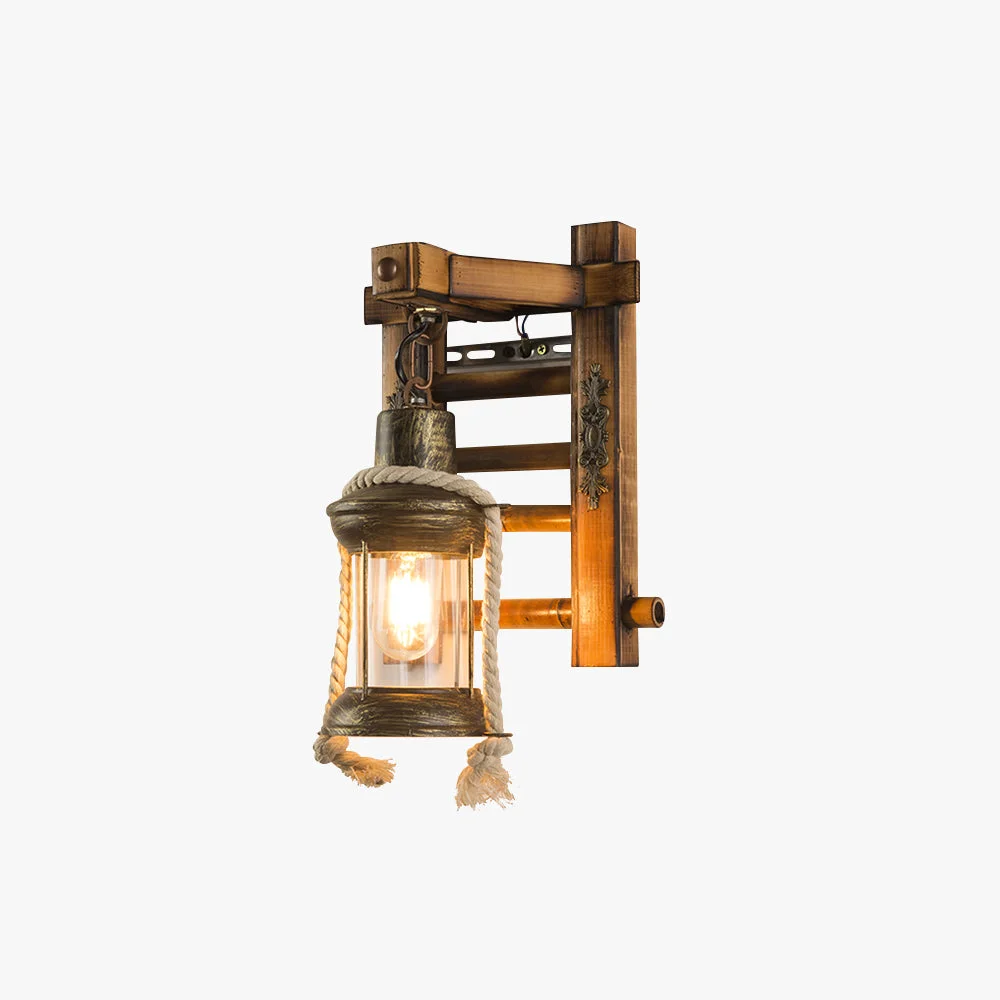 Organic Austin Vintage Lantern Shape Wood Metal Wall Lamp Effective