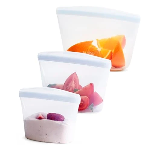 Convenient Premium Reusable Silicone Food Storage Bags 3 Count Pure