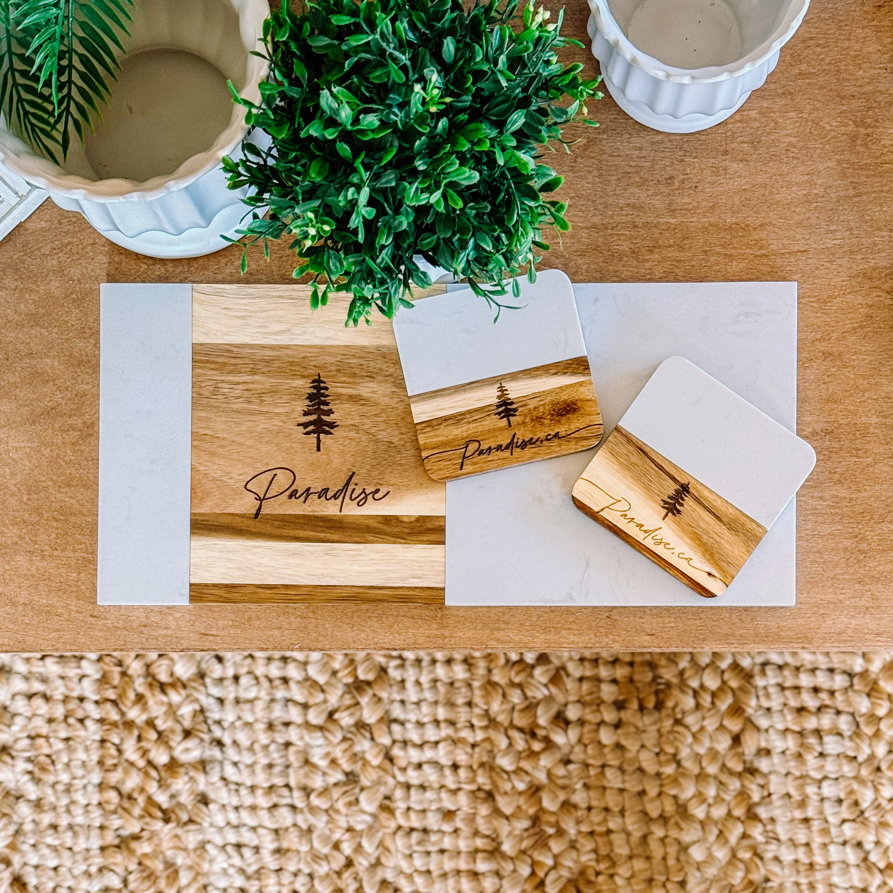 Smooth Square Marble Acacia Destination Coasters Artisan