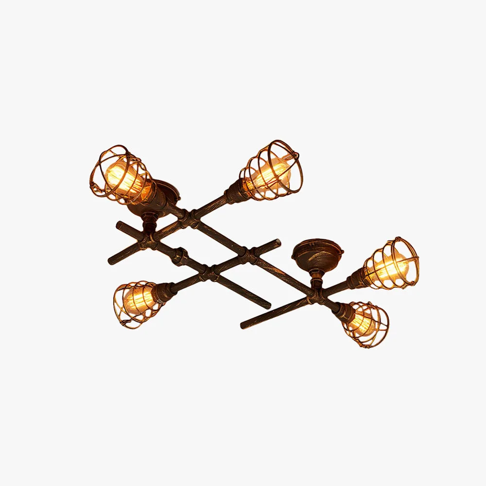 Organic Alessio Industrial Metal Multi Flush Mount Ceiling Light Brass Clean