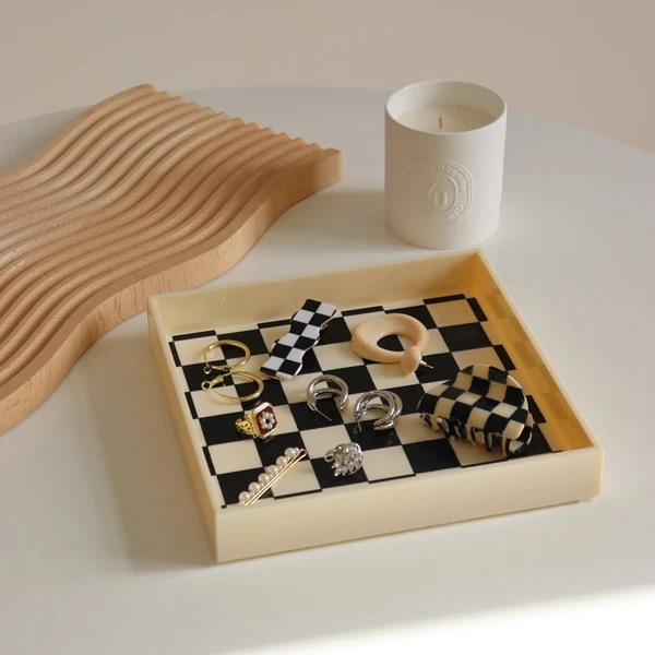 Sophisticated Checkered Marble Decorative Tray Specialty
