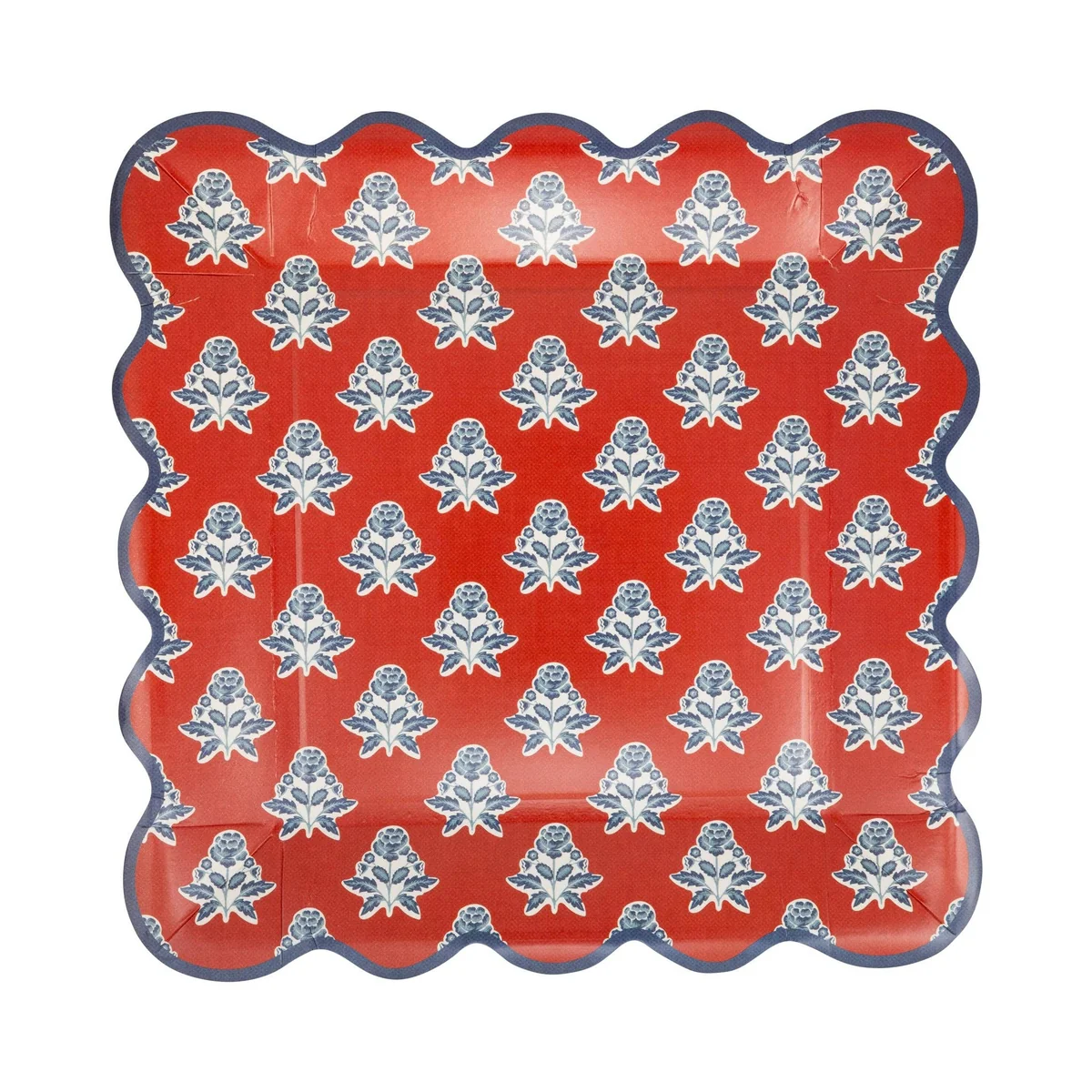 Classic Red Block Floral 9-inch Paper Plates Verified