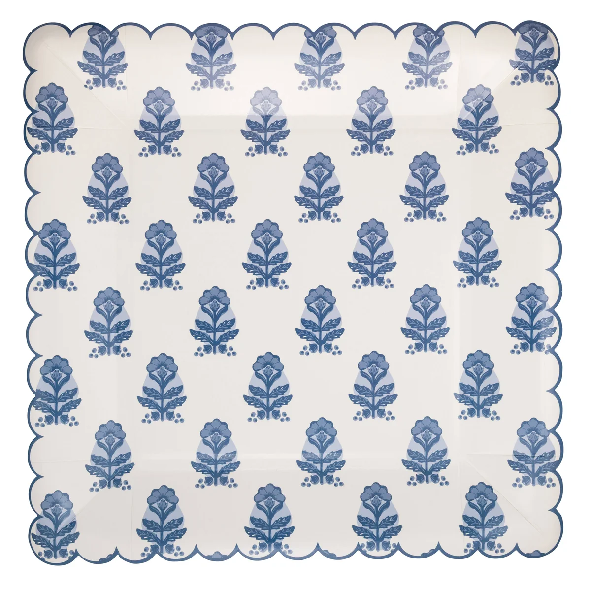 High-Performance Blue Flower Block Print 10 Paper Plates Minimalist