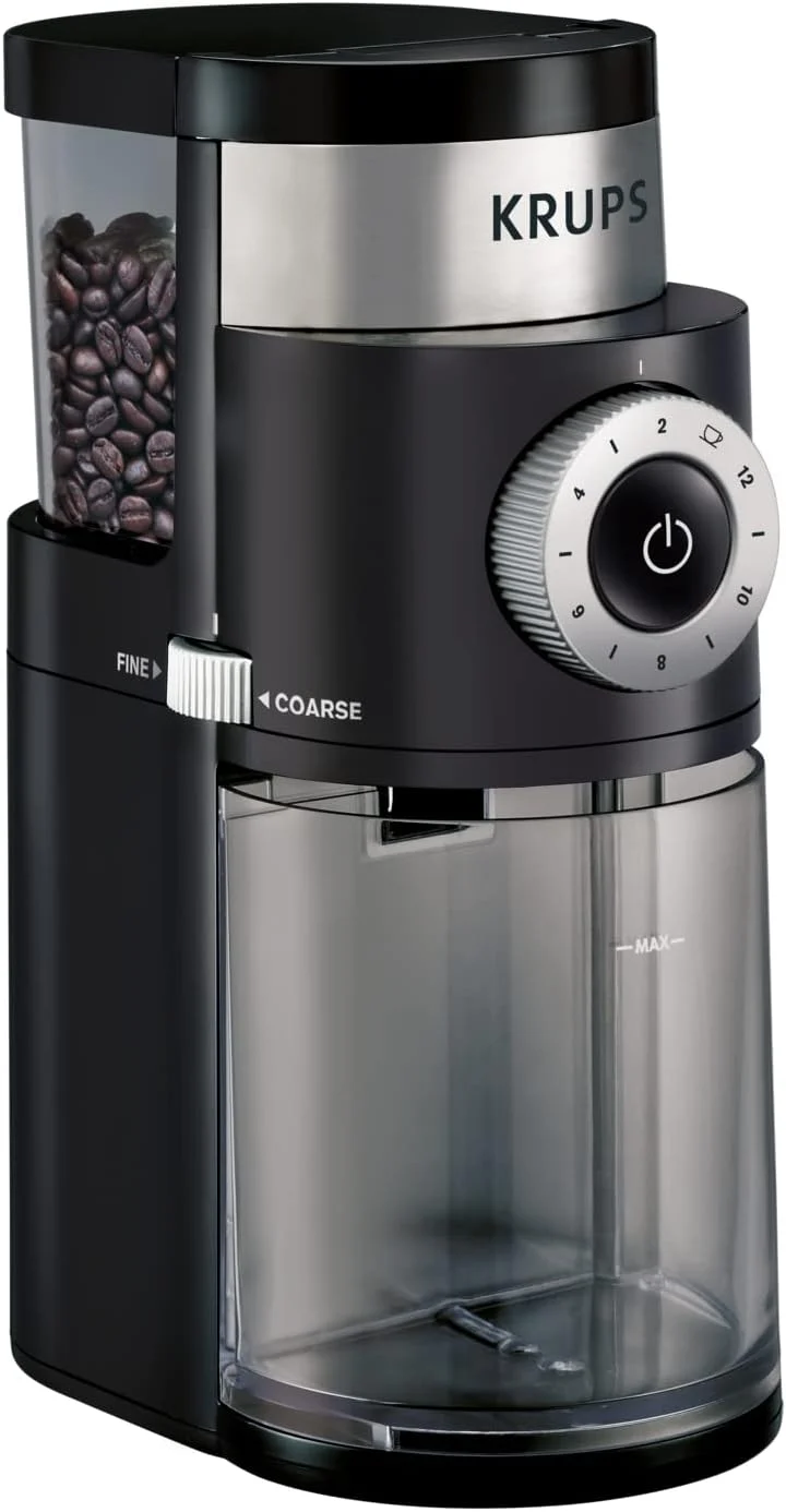 Safe Krups Precision Burr Coffee Grinder 12 Settings 8 oz Capacity for Drip French Press Espresso Pour Over Cold Brew – Stainless Steel 110W Original Design