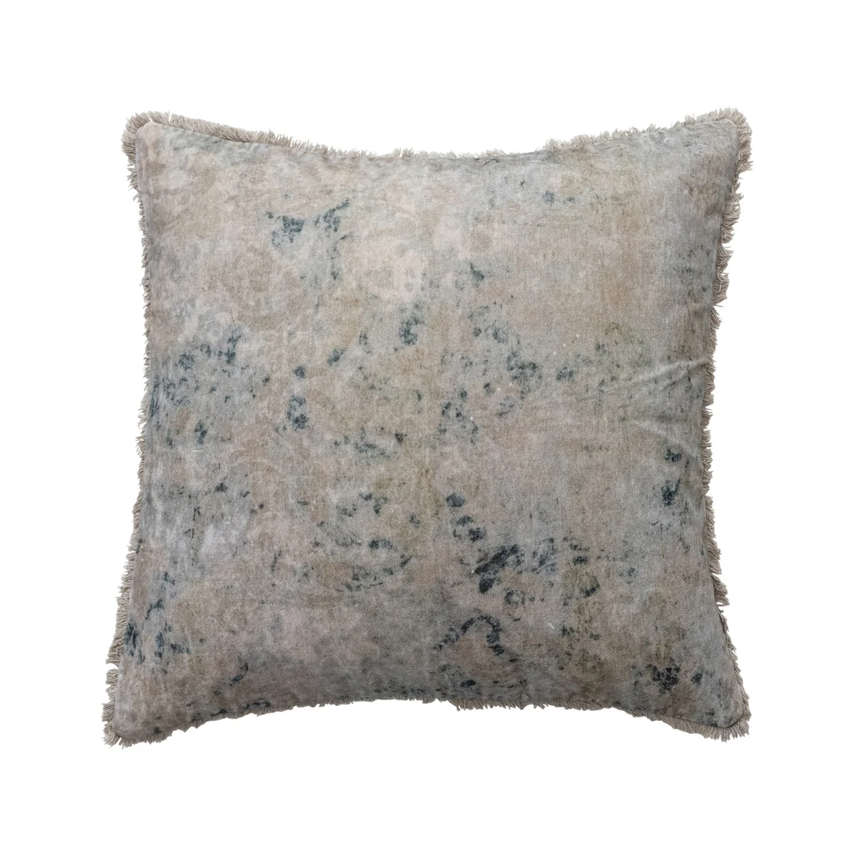 Flexible 24 Square Cotton Velvet Printed Pillow with Design Fringee Fine Crafted