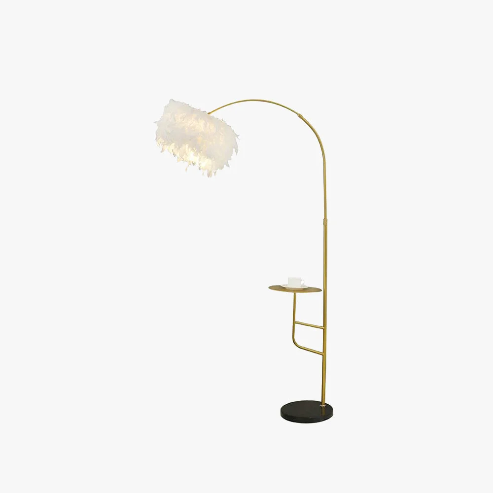 High-Performance O’Moore Elegant Arc Metal Feather Floor Lamp With Table Green