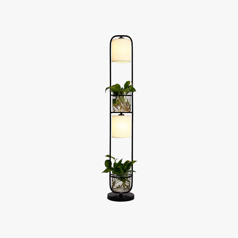User-Friendly Eryn Simple Cylinder 2-Light Heads Floor Lamp with Planters Black White Gold Responsible