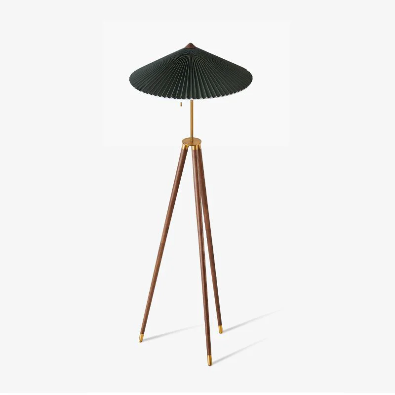 Verified Ozawa Modern Pleated Tripod Wood Fabric Floor Lamp Healthy