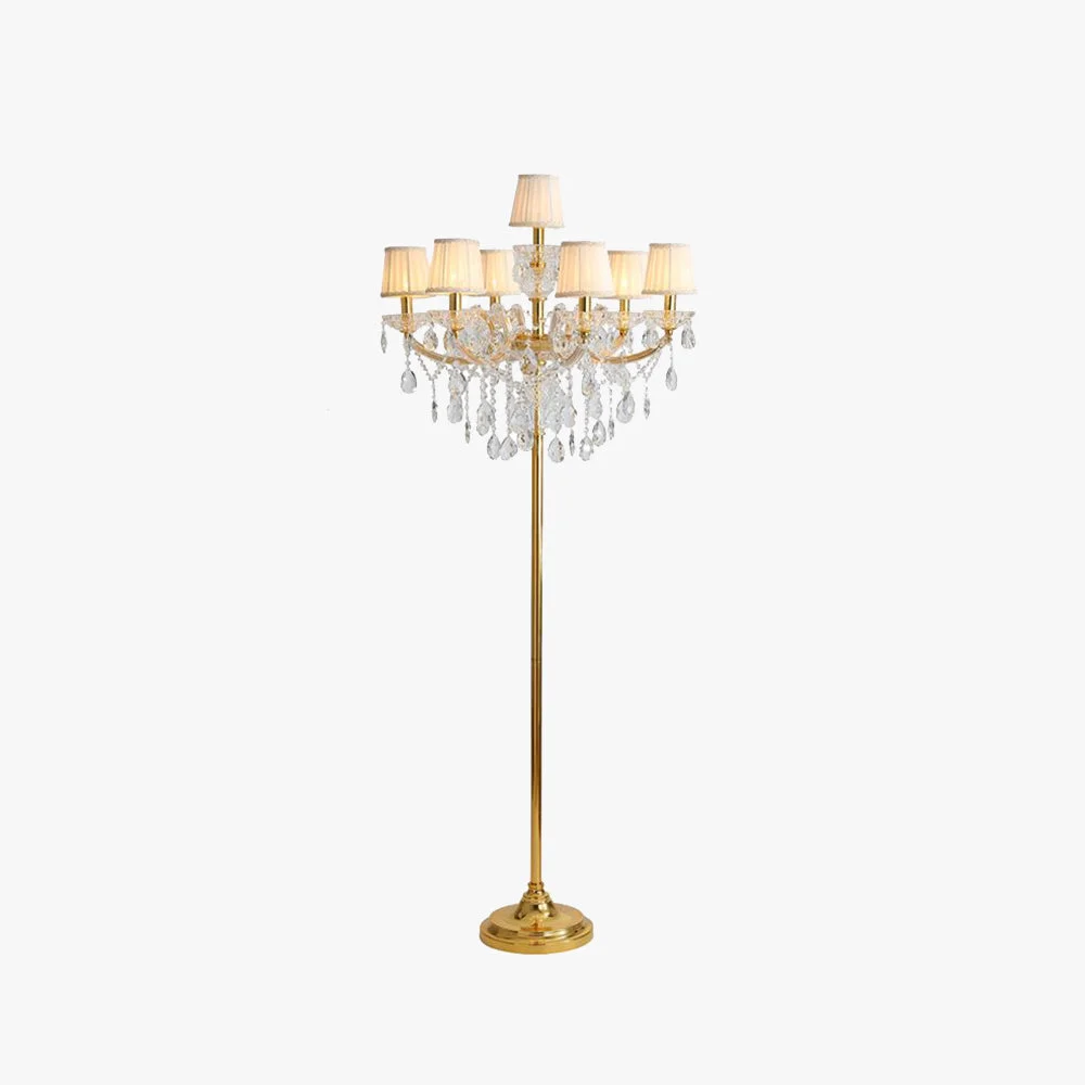 High-Grade Carins Retro Crystal Multi Head Metal Fabric Floor Lamp Gold Excellent