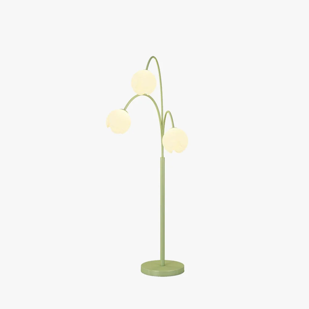 Smooth Lily Nordic 3 Lights Flower Metal Glass Floor Lamp Green Pink Effective