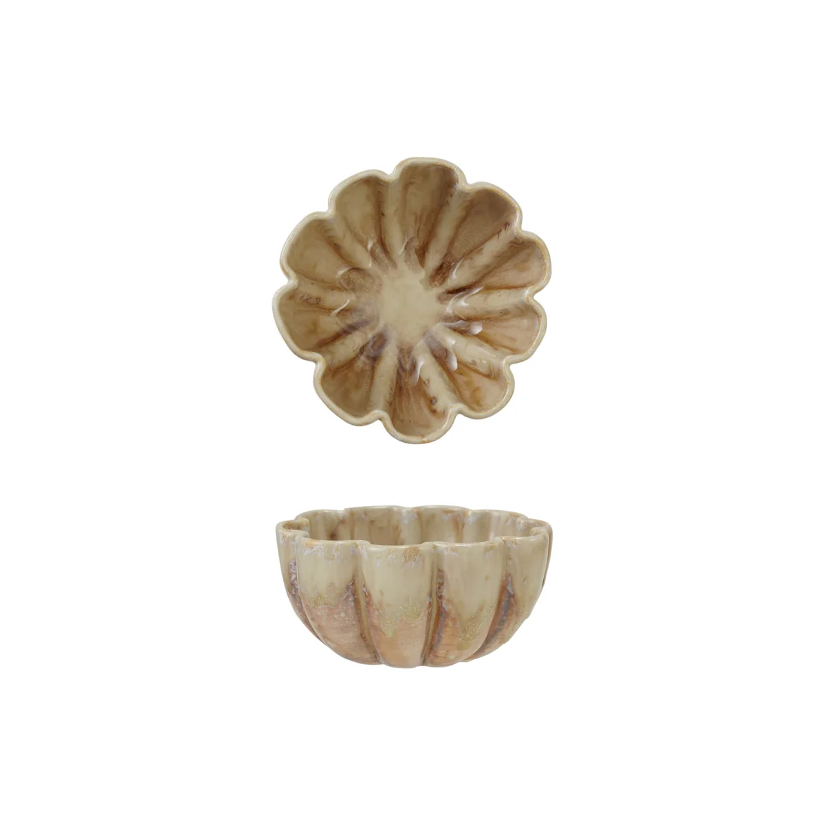 Responsible Reactive Crackle Glaze Stoneware Fluted Scalloped Bowl Brown Fine