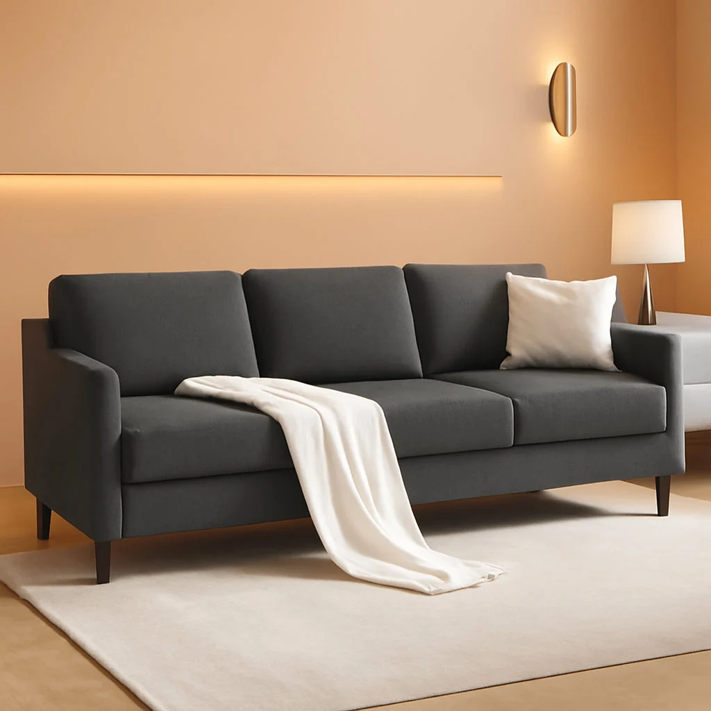 Elite 89 Inch Three Seater Upholstered Sofa Dark Grey Living Room Unique
