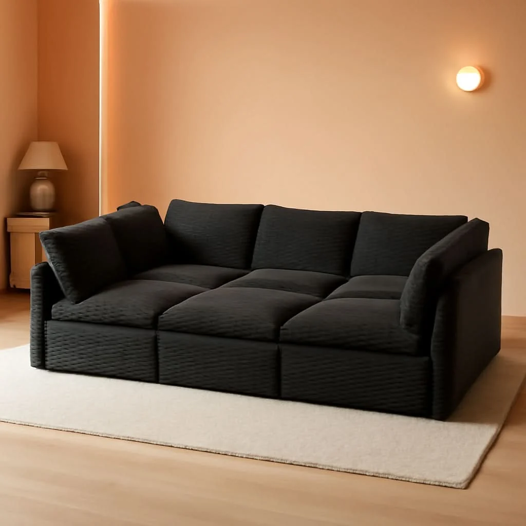 Original Modular Sectional Sofa Black Corduroy Convertible Sleeper First-Class