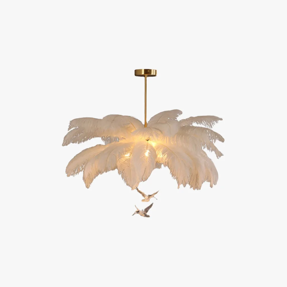 Original Design O’Moore Ostrich Contemporary Elegant Feather Chandelier White Enhanced