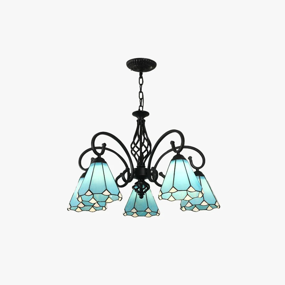 Fashionable Silva Tiffany Mediterranean Branch Metal Chandelier White Blue Navy Blue High-Grade