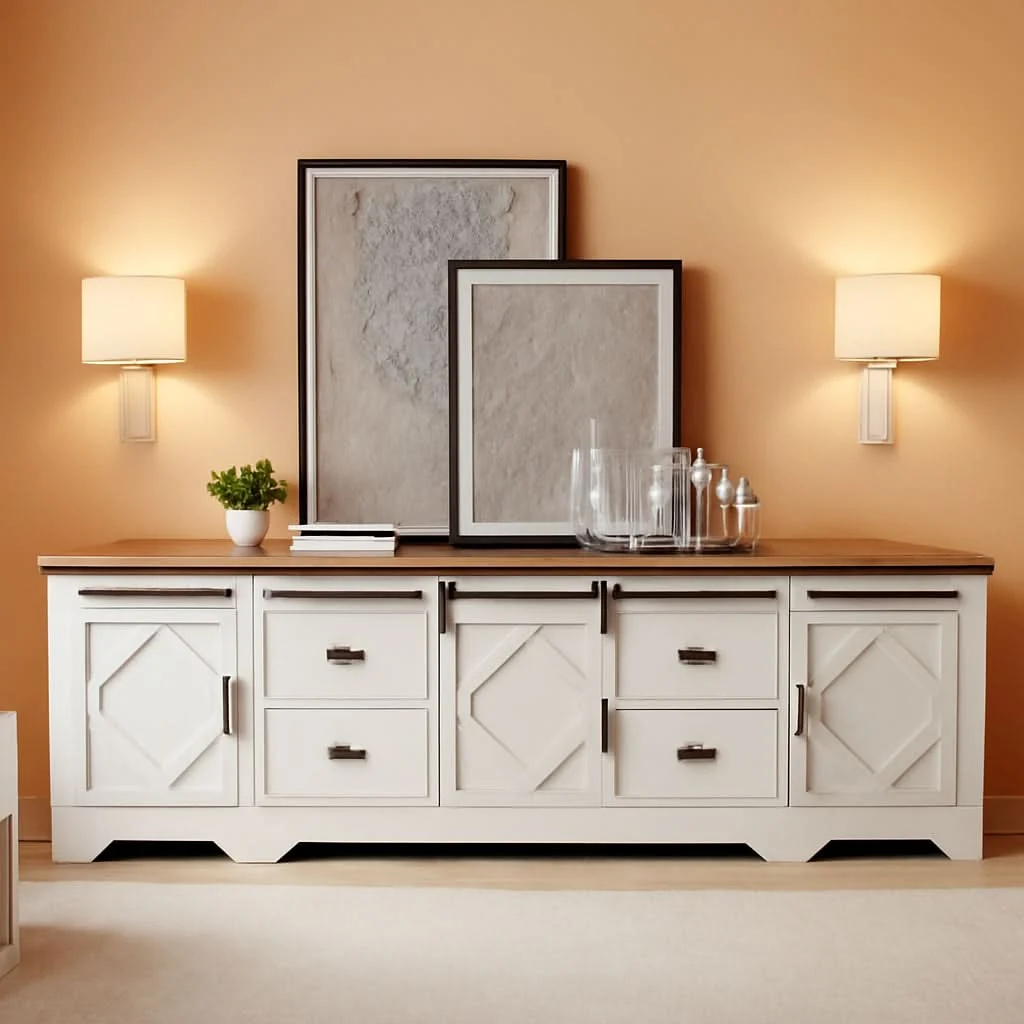 High-Performance 98.4 Inch Wide TV Stand Antique White For Living Room Artisan
