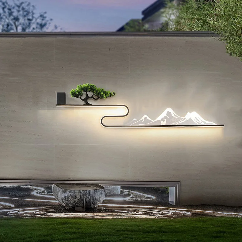 Prestigious Mountain Scenery Waterproof LED Modern Outdoor Wall Lights with External Battery Elegant