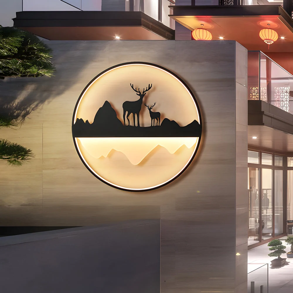 Contemporary Round Mountain Scenery Silhouette Dimmable with Remote Outdoor Wall Lights User-Friendly