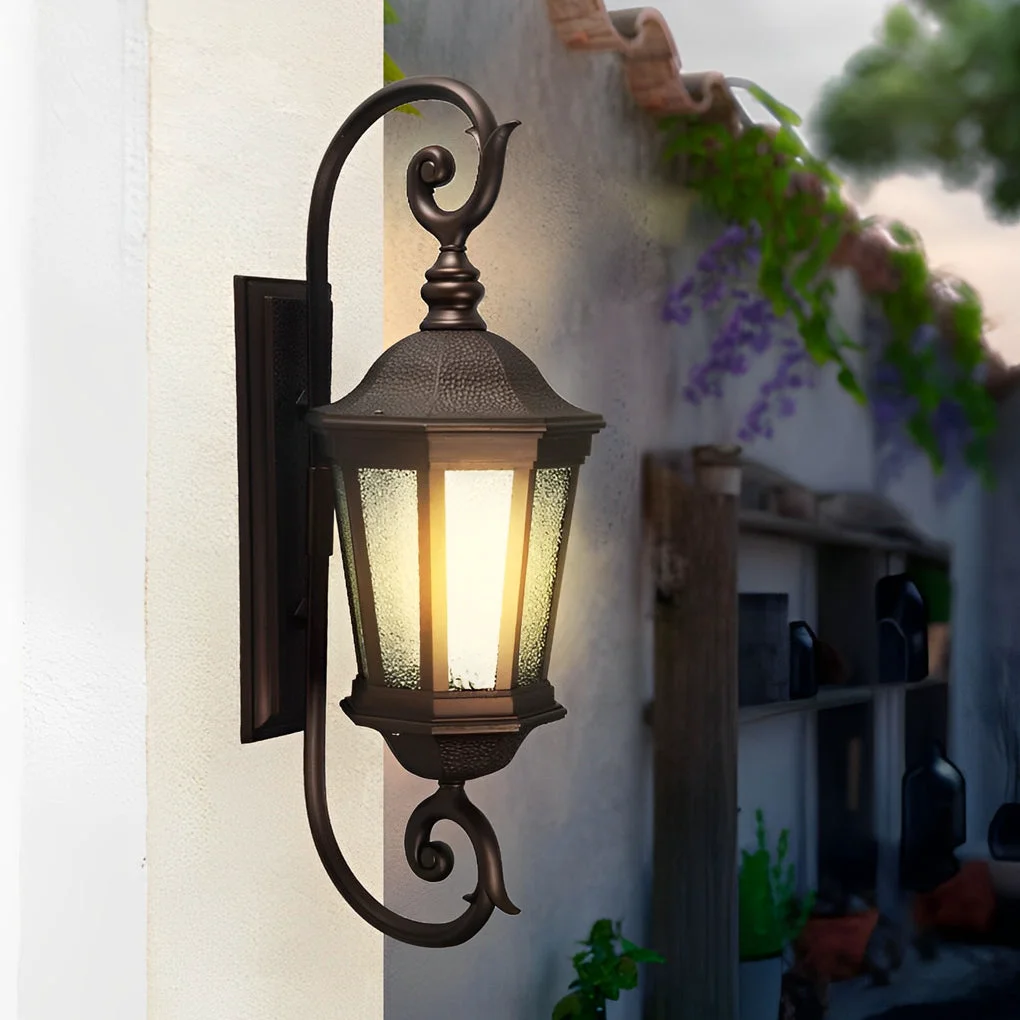 Official Waterproof Retro Aluminum Glass Shade European Style Outdoor Wall Lights Convenient
