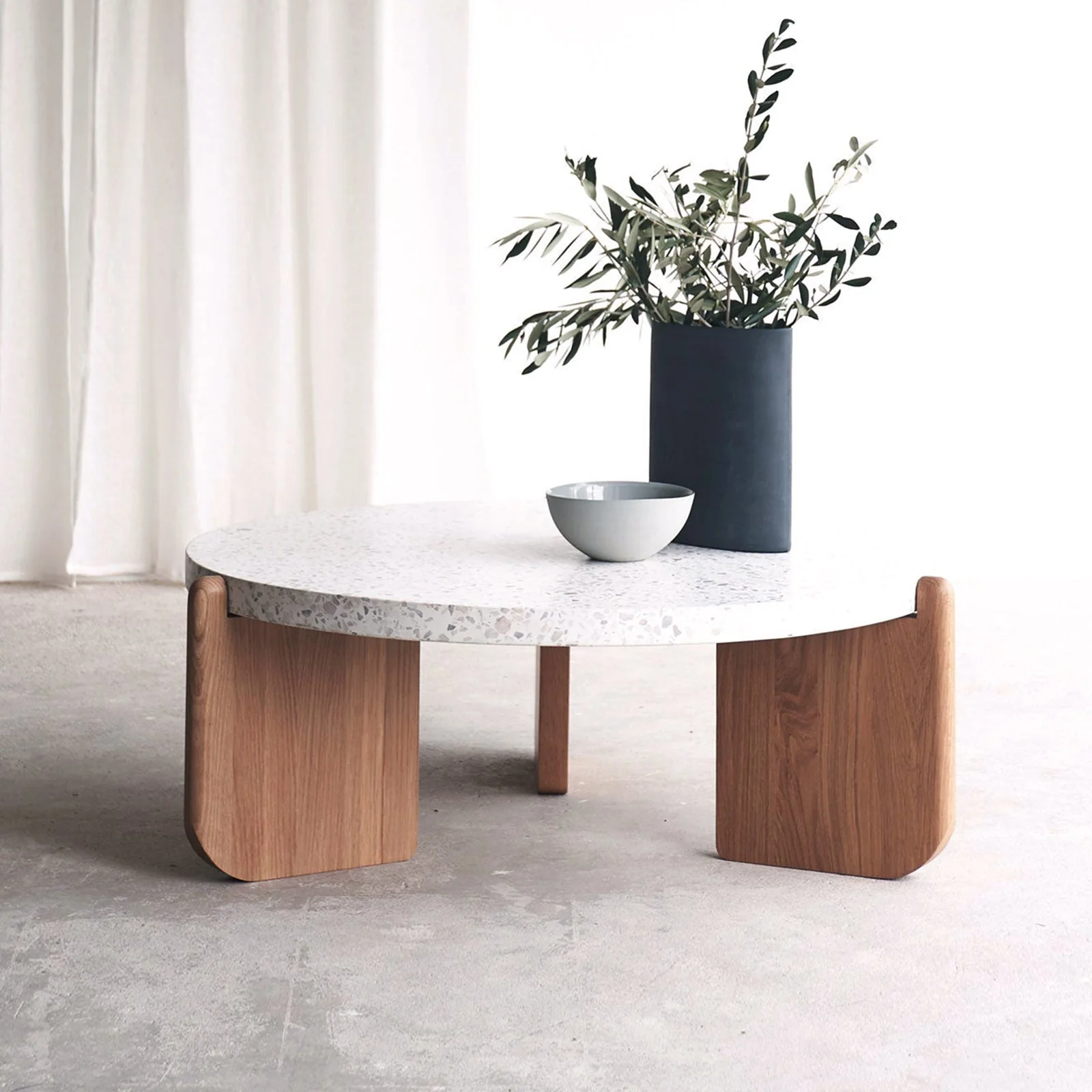 Responsible Native Coffee Table White Terrazzo with Oak Base Safe