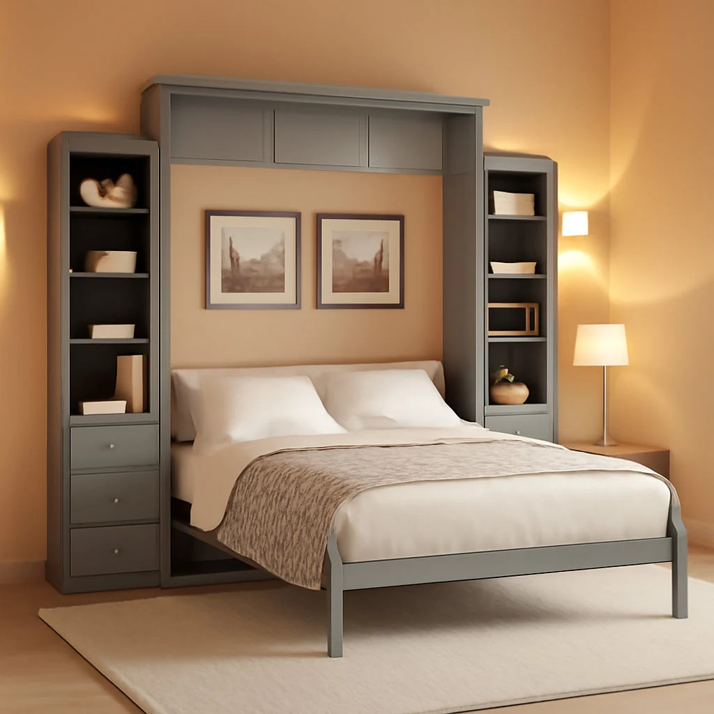 Comfortable Gray Murphy Cabinet Bed Space Saving Storage Drawers Elite