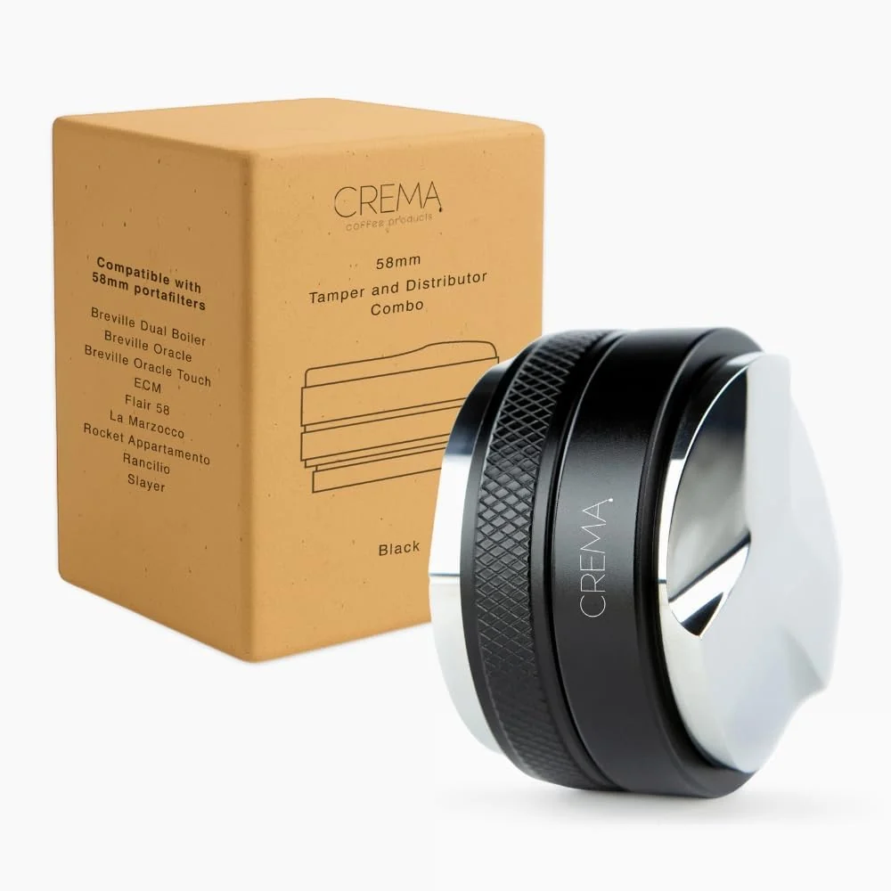 Versatile CREMA Coffee Products 58.5mm Hand Tamper amp Distributor Compatible with any 58mm Double-Sided Adjustable Depth Tool Made with Durable 304 Stainless Steel Black Efficient