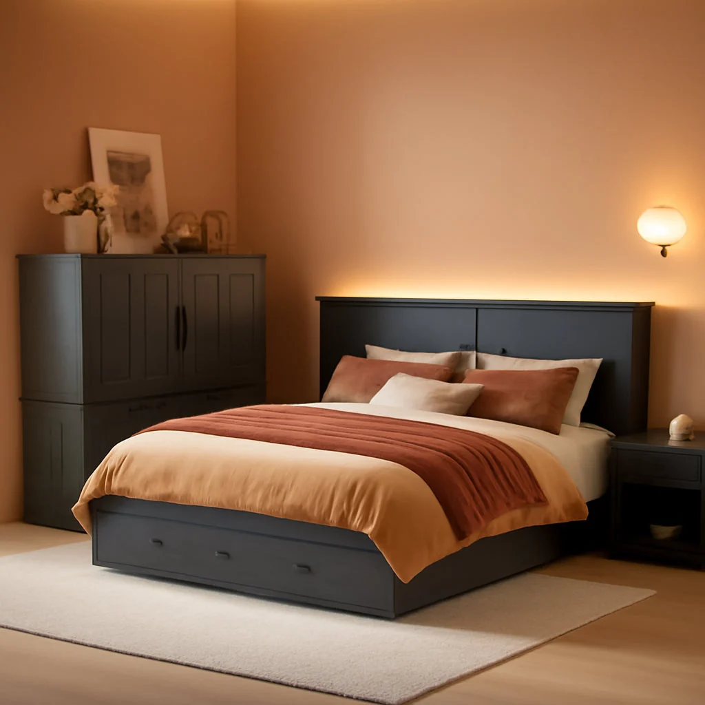 Elegant Queen Murphy Cabinet Bed With Hidden Storage Drawer Pure
