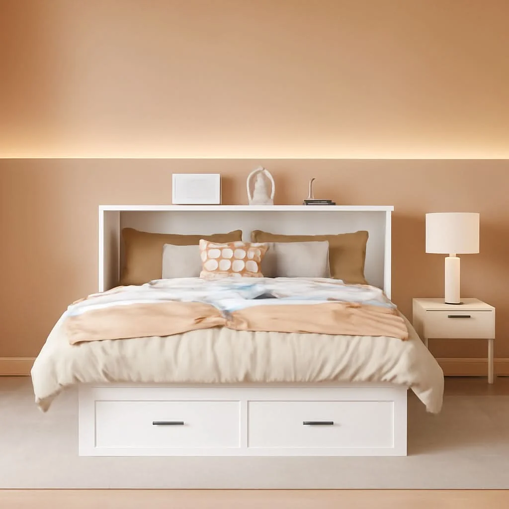 Fashionable Queen Murphy Cabinet Bed With Storage Charging Station Lightweight