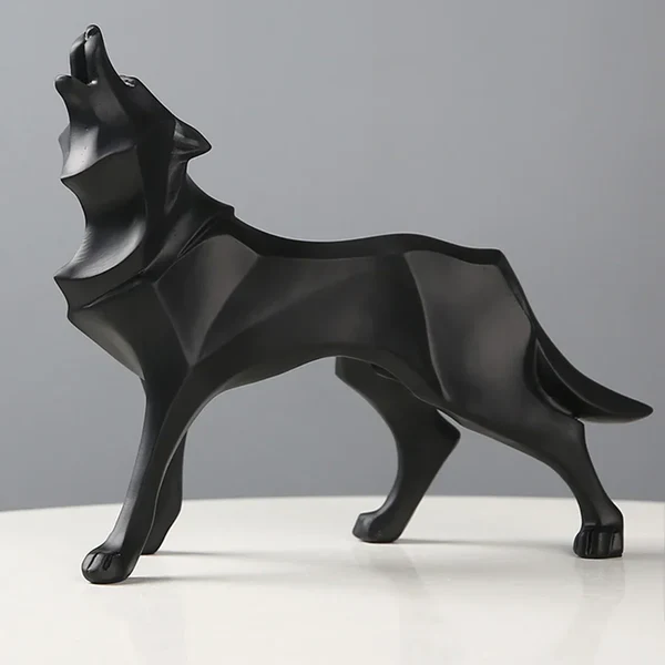High-End Geometric Art Wolf Statue Authentic