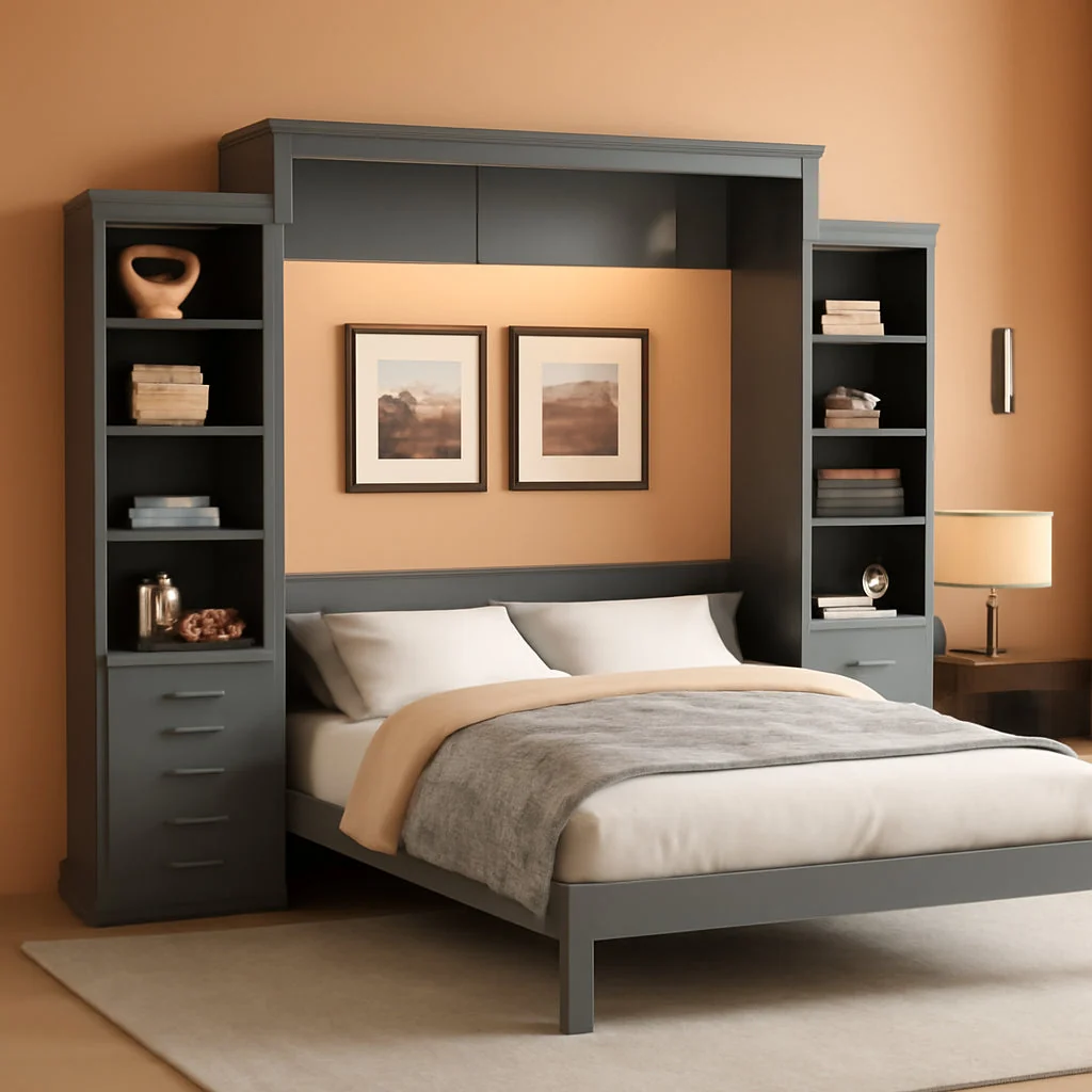 Consistent Gray Queen Murphy Wall Bed With Multifunctional Storage Top-Quality
