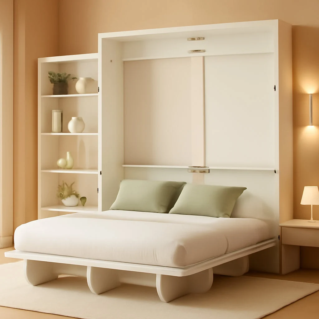 Specialty White Queen Murphy Bed With Integrated Storage Shelf Elite