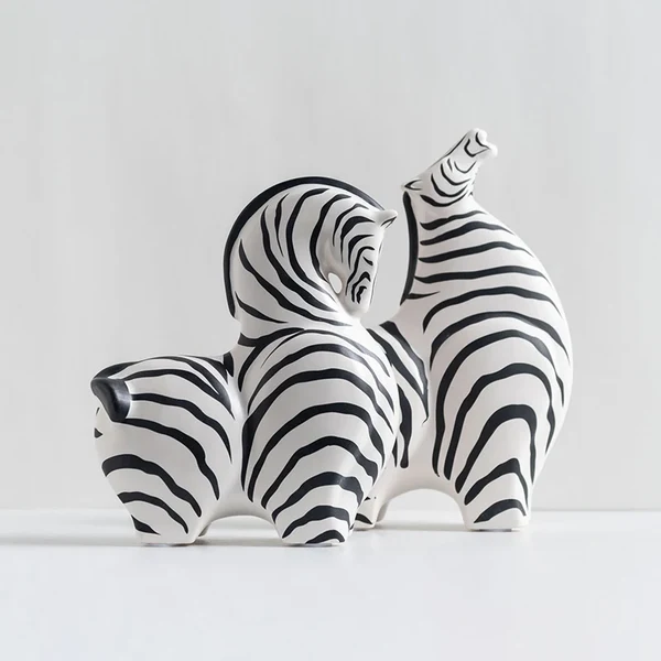 Original Modern Zebra and Horse Ceramic Sculpture Detailed