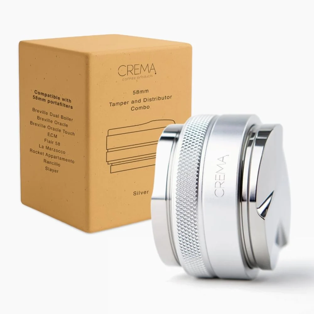 Green CREMA Coffee Products 58.5mm Hand Tamper amp Distributor Compatible with any 58mm Double-Sided Adjustable Depth Tool Made with Durable 304 Stainless Steel Silver Fast