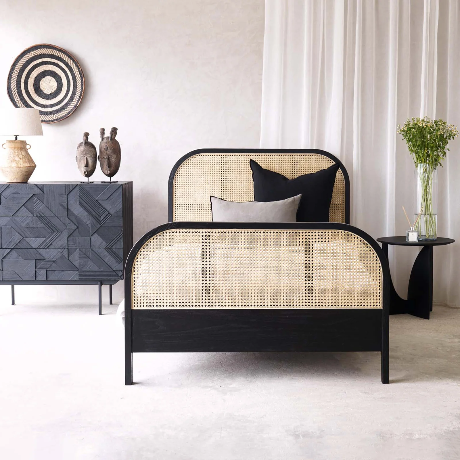 Reusable Luna Bed Frame Teak – Black Single Lightweight