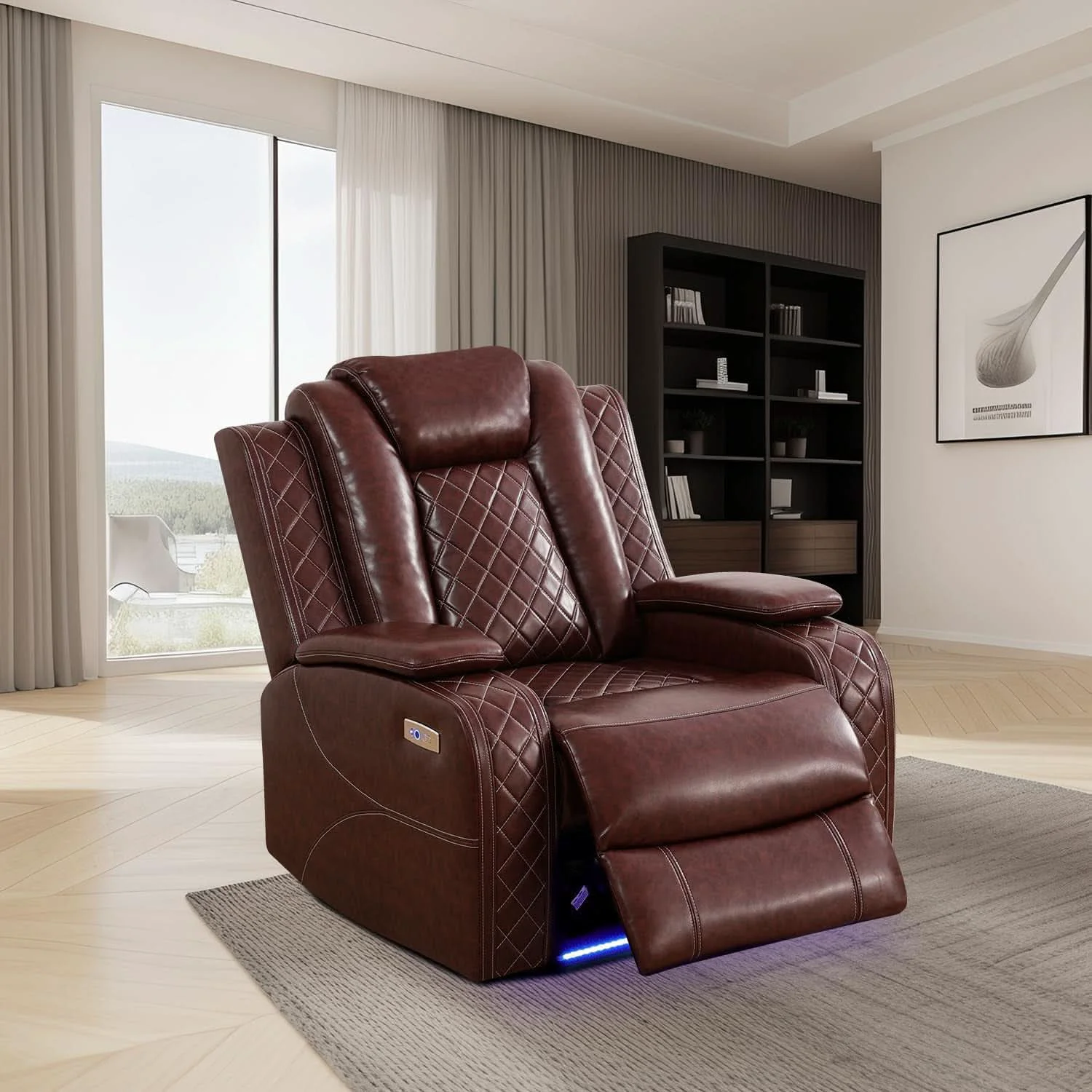 Advanced Power Reclining Brown Leather Sofa Set For Living Room Genuine