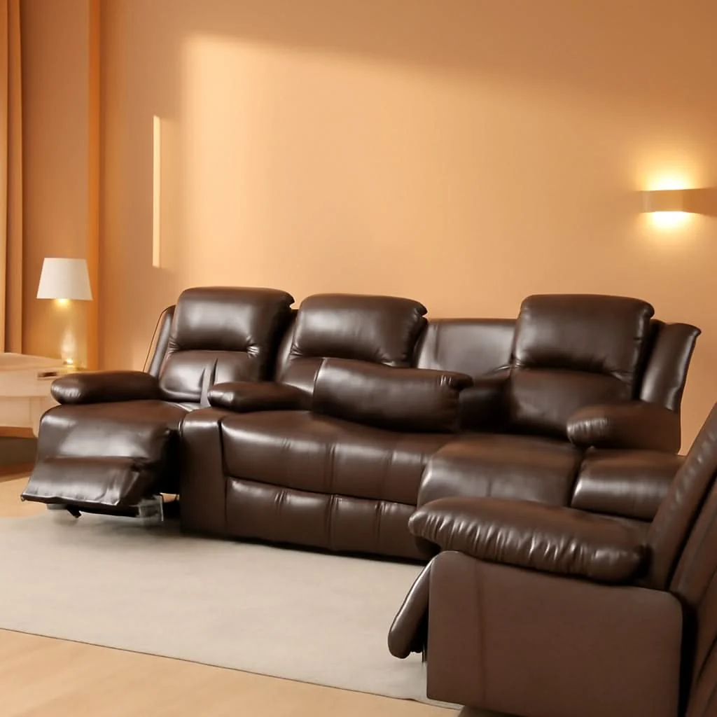 Trusted Brown Bonded Leather Manual Reclining Living Room Sofa Set Consistent