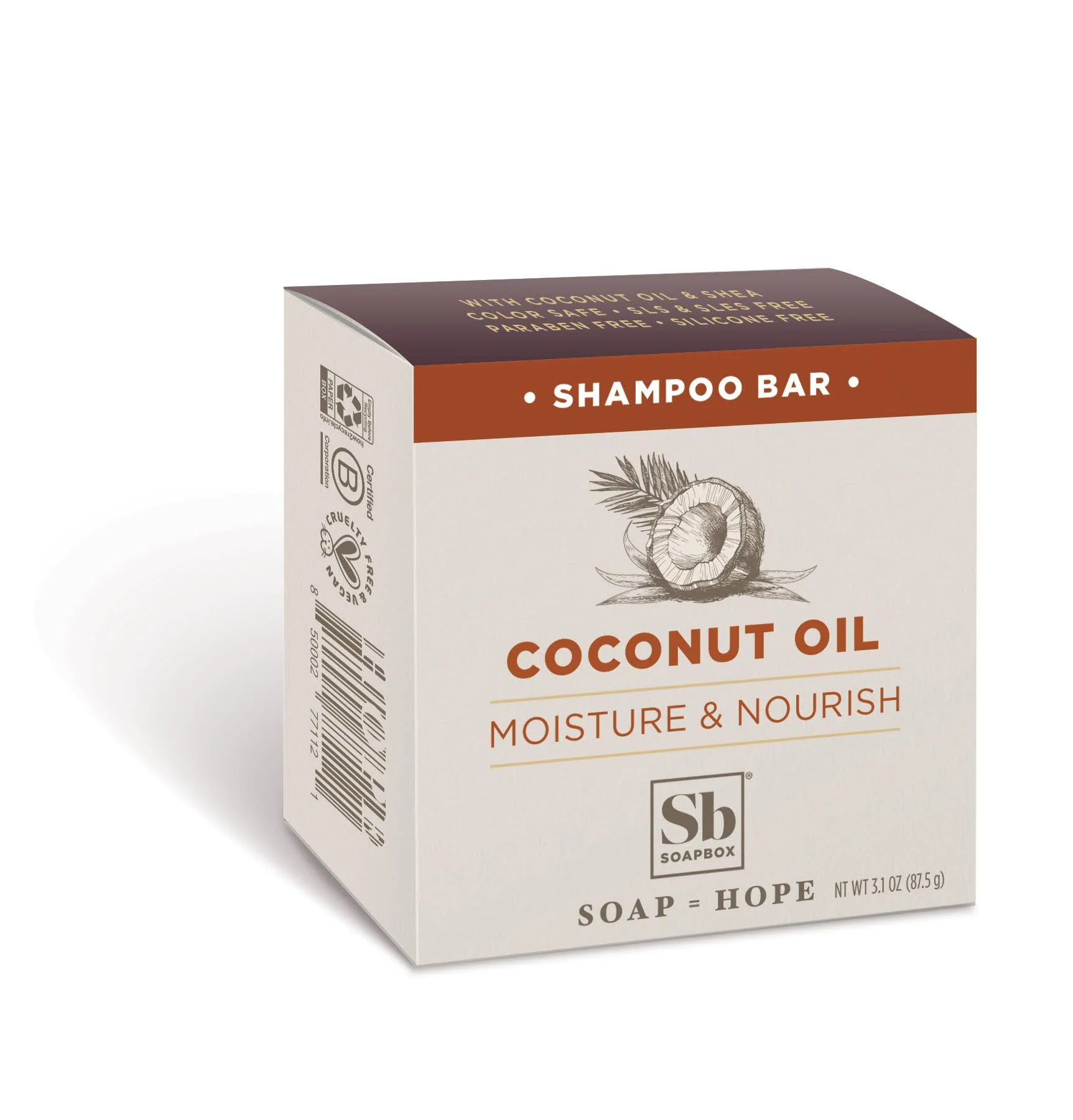Sustainable Soapbox Moisturizing Coconut Oil Shampoo Bar Long-Lasting