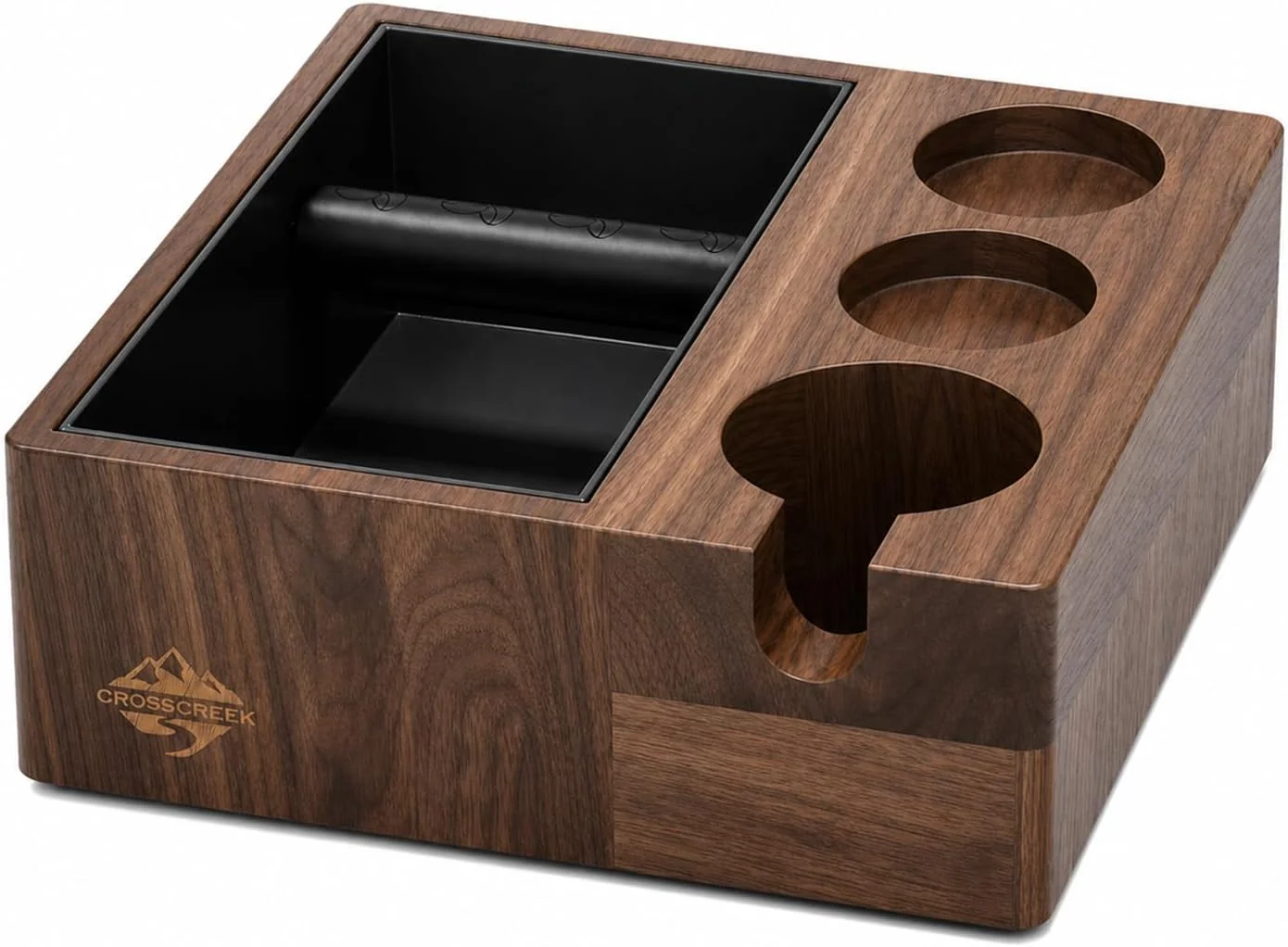 Green Coffee Knock Box for 58mm Portafilter – 4-in-1 Natural Walnut Espresso Tamping Station Distributor amp Tamper Holder 1.5L Large Capacity Coffee Grounds Container for Coffee Bar Accessories Smart