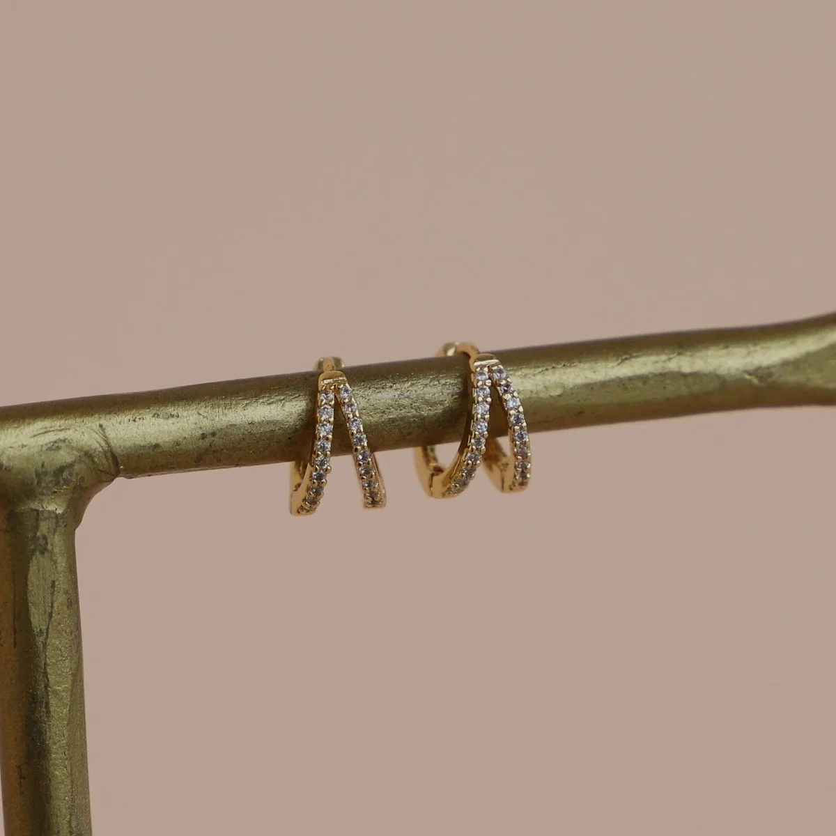 Recyclable Double CZ Huggie Hoop Earrings Lightweight