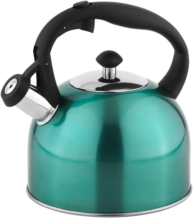 Versatile Stainless Steel Tea Kettle Hot Water Kettle with Whistle Spout Fast Boiling Ergonomic Handle 2.4-Quart Teal Excellent