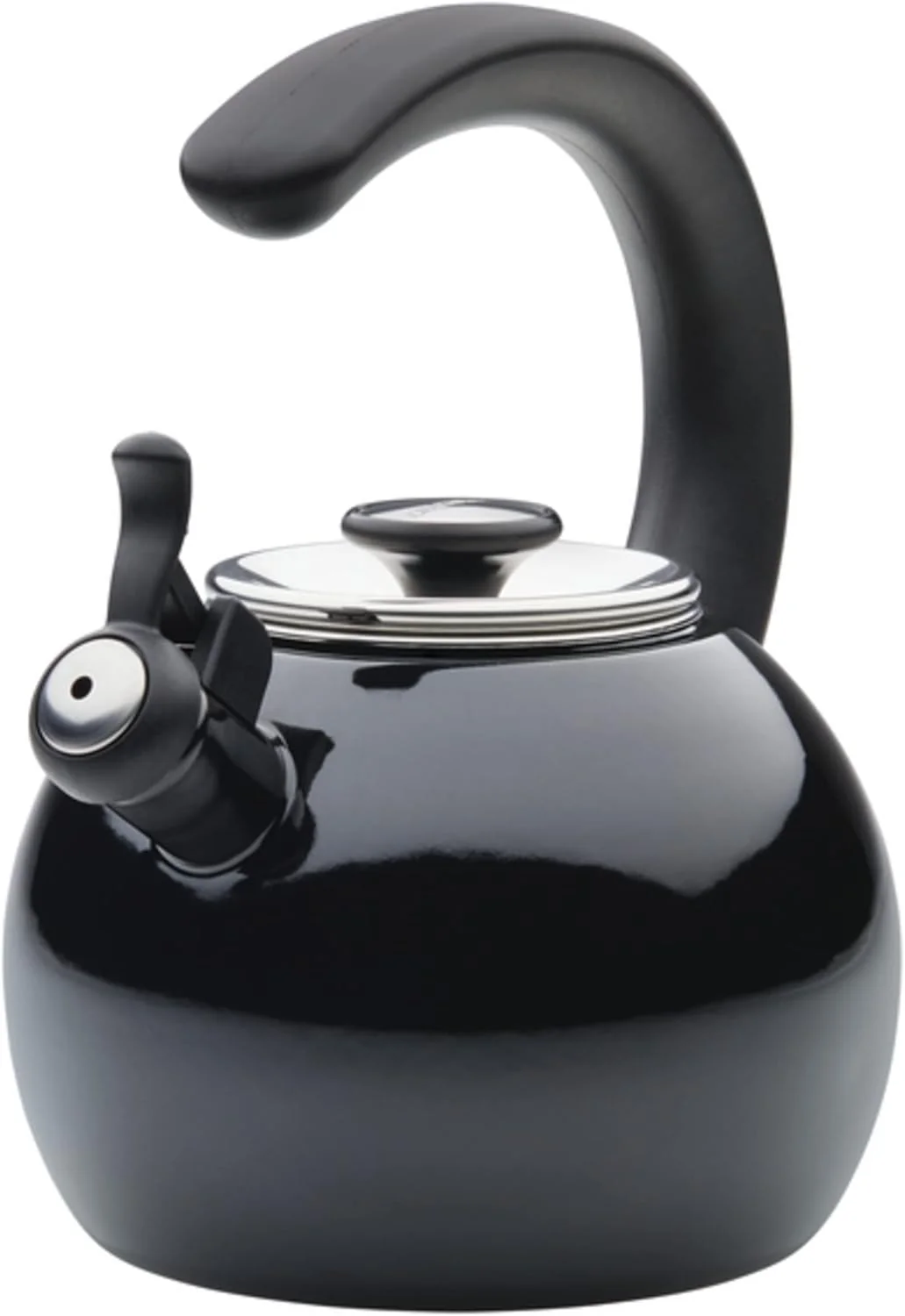 Functional Circulon Enamel on Steel Whistling Teakettle Teapot With Flip-Up Spout 2 Quart – Black Easy-to-Use