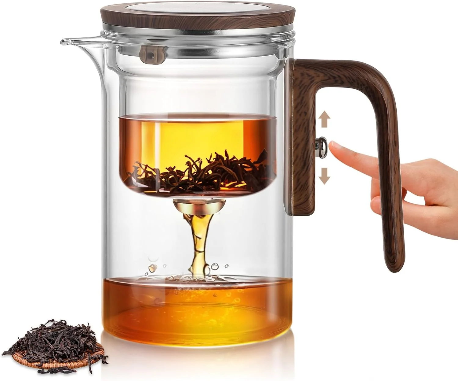 Safe Enchanti Tea Pot Glass Teapot with Strainer Magnetic Water Separation with Infuser -600ML 20.3oz Elite