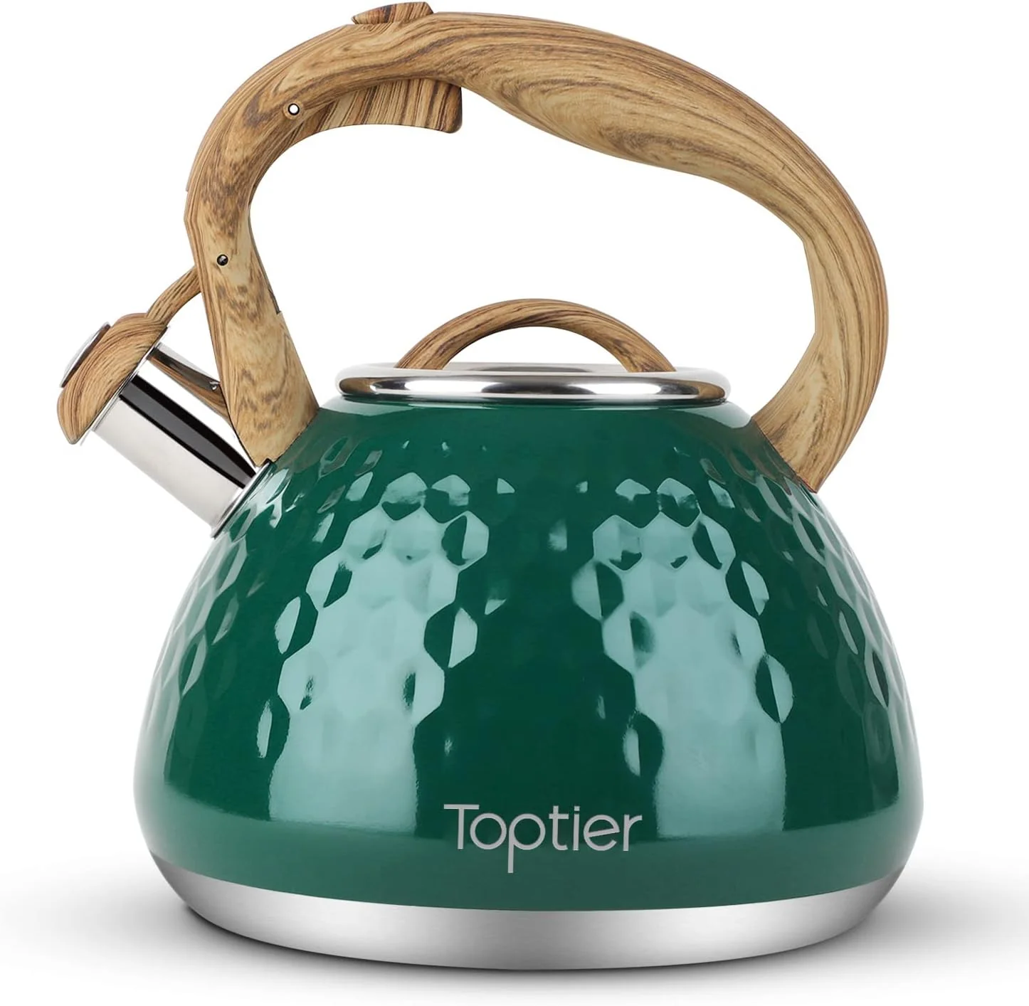 Solid Tea Kettle Toptier Teapot Whistling Kettle with Wood Pattern Handle Loud Whistle Enhanced
