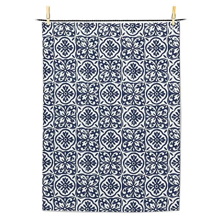 High-Performance Navy Stamped Tea Towel Detailed