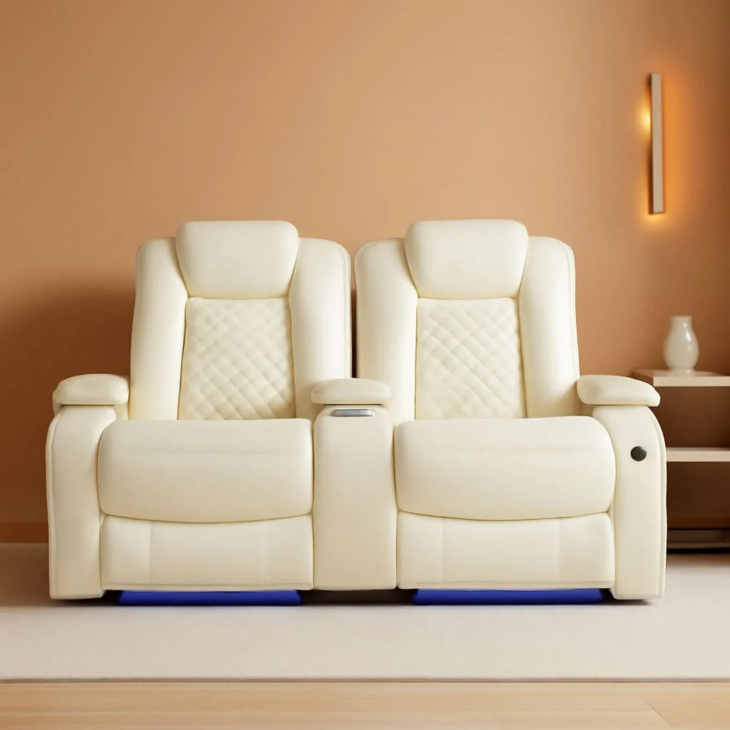 Sustainable Living Room Set Leather Sofa Power Recliner Creamy White Practical