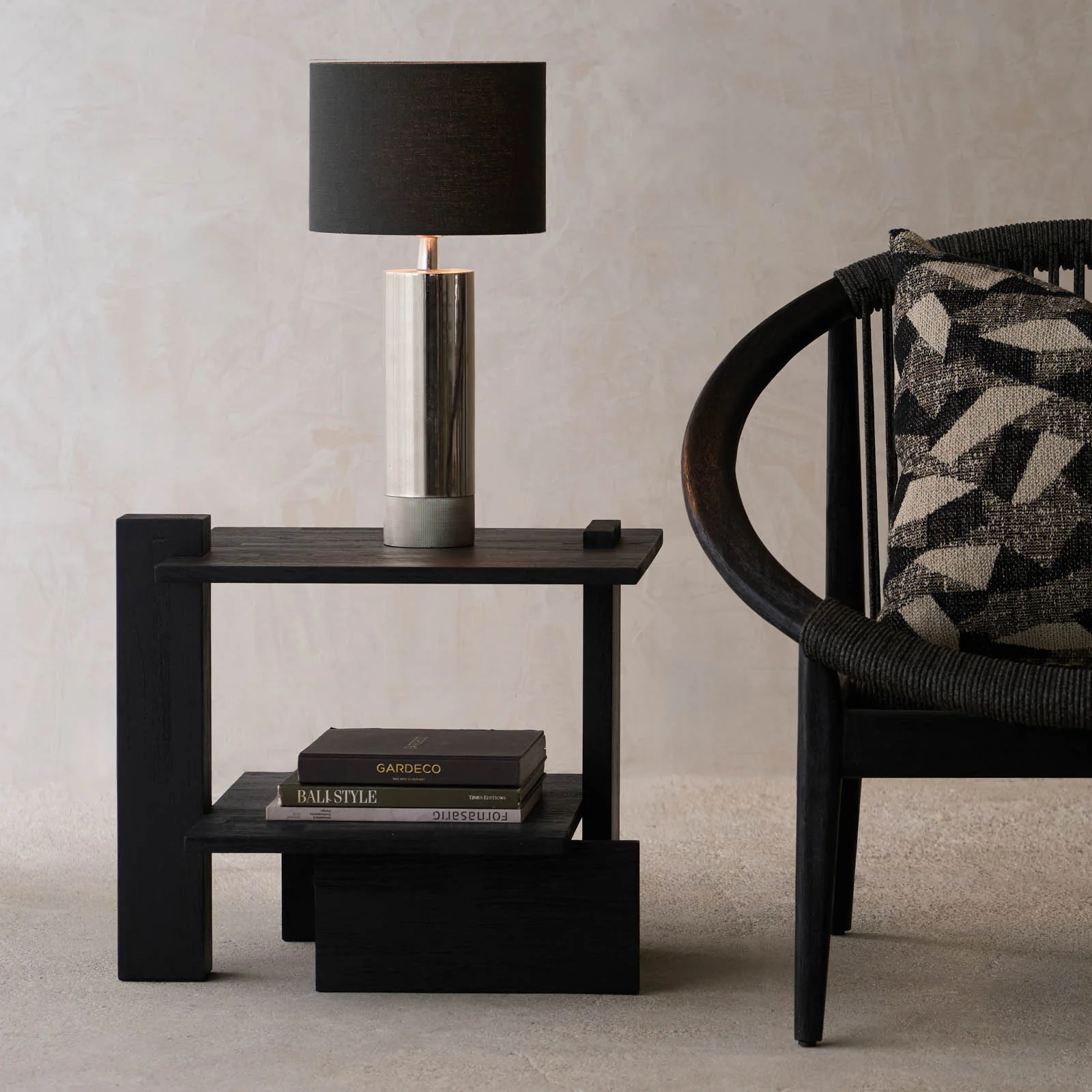 Secure Abstract Side Table Teak – Black 56cm Modern