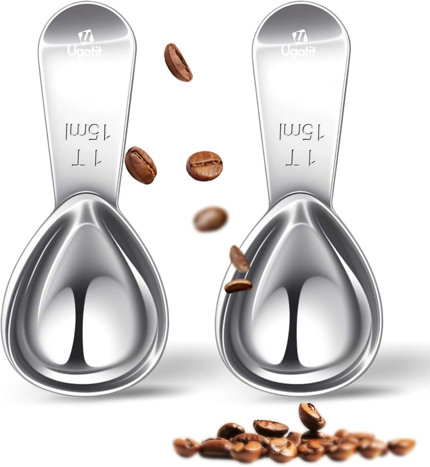 High-Grade Coffee Scoop Set 1 Tablespoon Measuring Scoop Heavy-Duty 304 Stainless Steel Short Handle for Coffee Canisters Protein Powder Tea 2 Pack Versatile